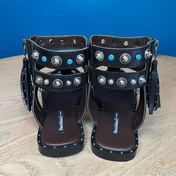 New! River Island Studded Leather Gladiator Faux Turquoise Silver Sandals Size 7 - Picture 3 of 11